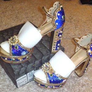 Azalea Wang Akira Dolls Kill Royal Cici Blue Platform Regal Jewel Boots Size 11